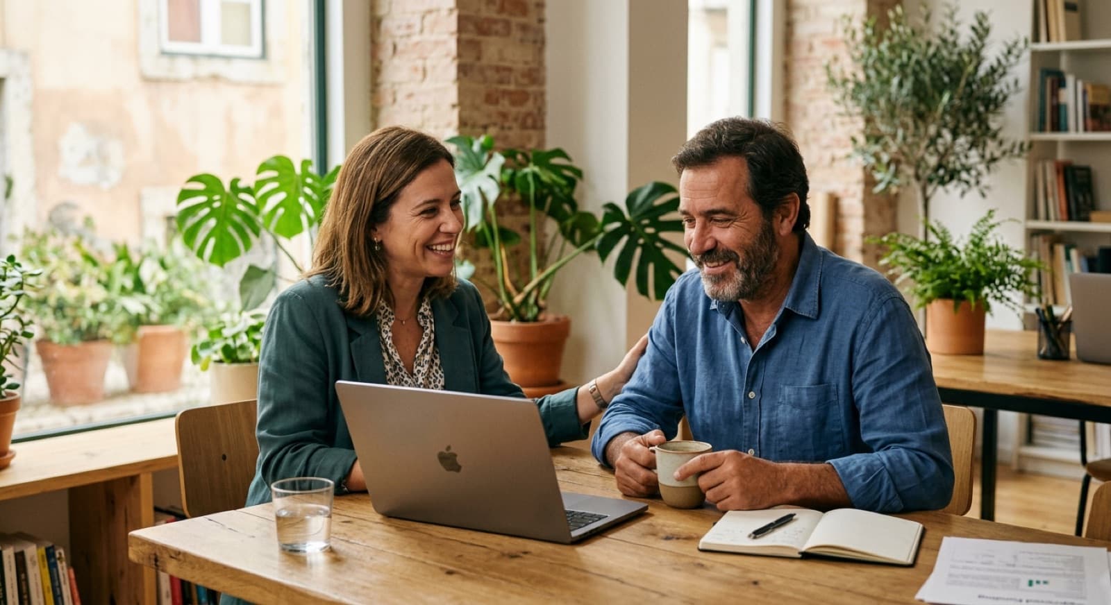 Consultor e empresária a analisar os fundos disponíveis