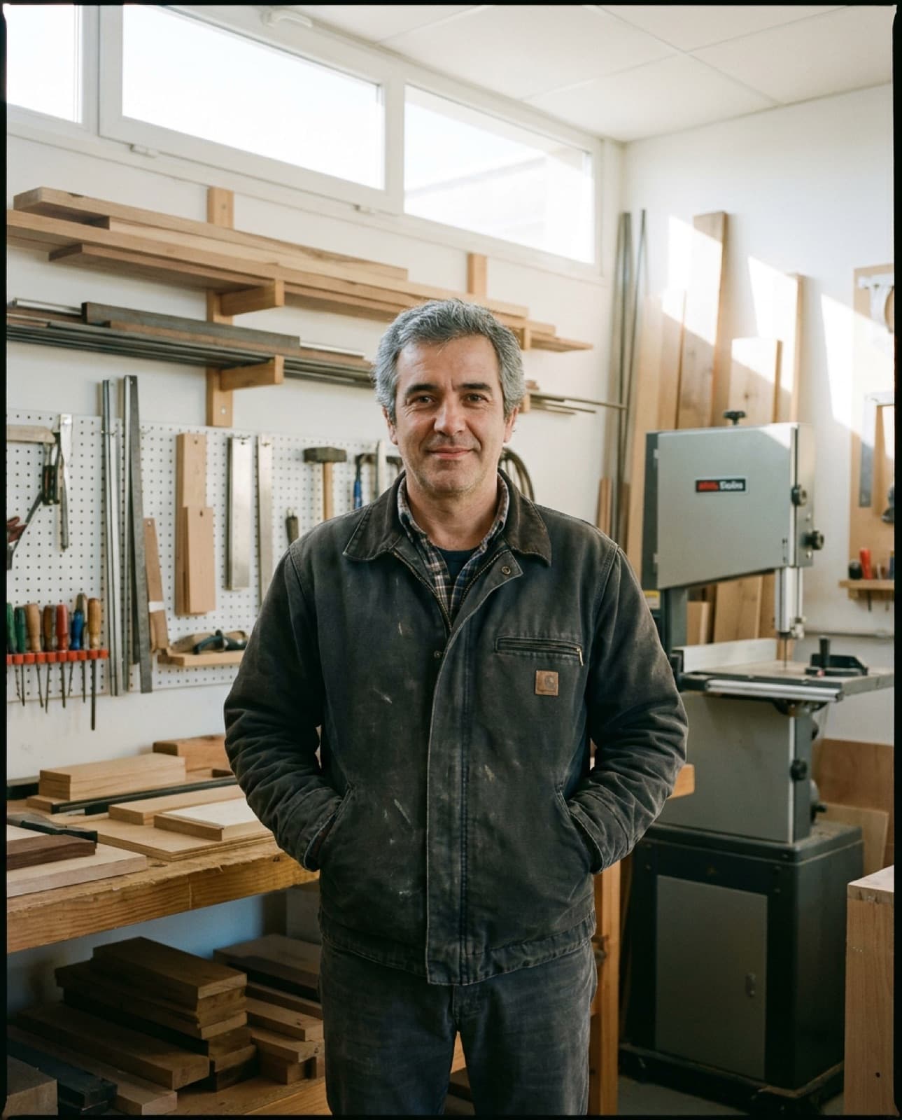 Artesão numa pequena oficina industrial portuguesa